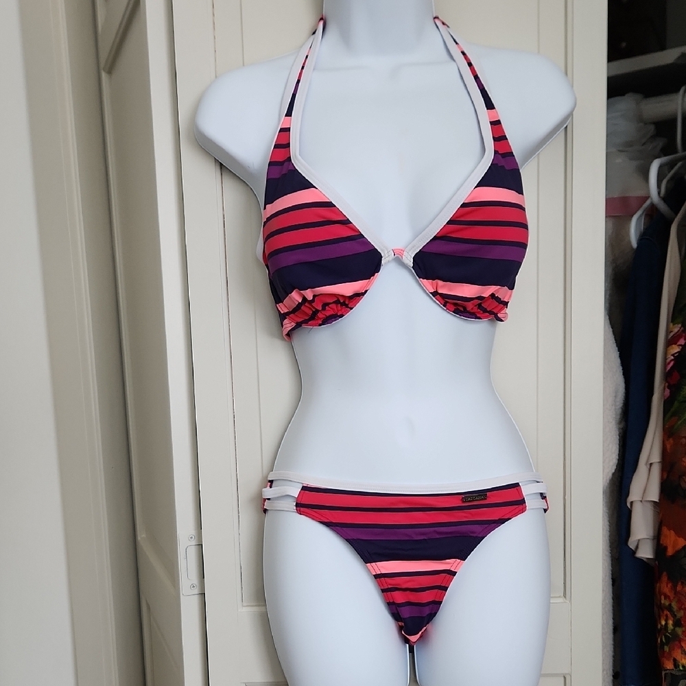 Striped Pink and Purple Bikini